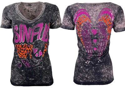 Sinful By Affliction Women's T-shirt Lovely Biker Tattoo