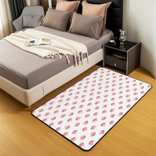 Kids Cute Strawberry Area Rug 5x7,Kawaii Fruit Indoor Floor Mat for Boys - Picture 5 of 7