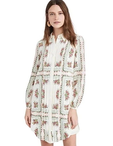 Camicia TORY BURCH Cora piastrelle floreali manica lunga seta in velo da giardino 00 0 2 XS