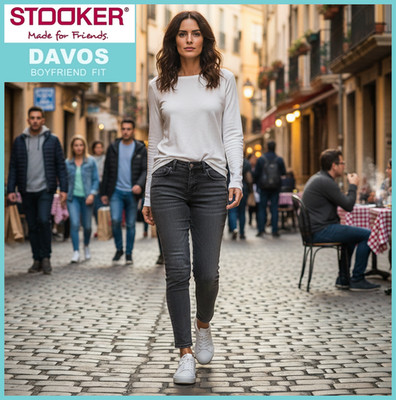 STOOKER DAVOS / grey denim random / BOYFRIEND SLIM FIT / Damen Stretch Jeanshose