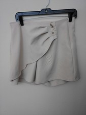 Women's Shorts Beige Tan High Waisted Wrap Front Asymmetrical Button Shorts