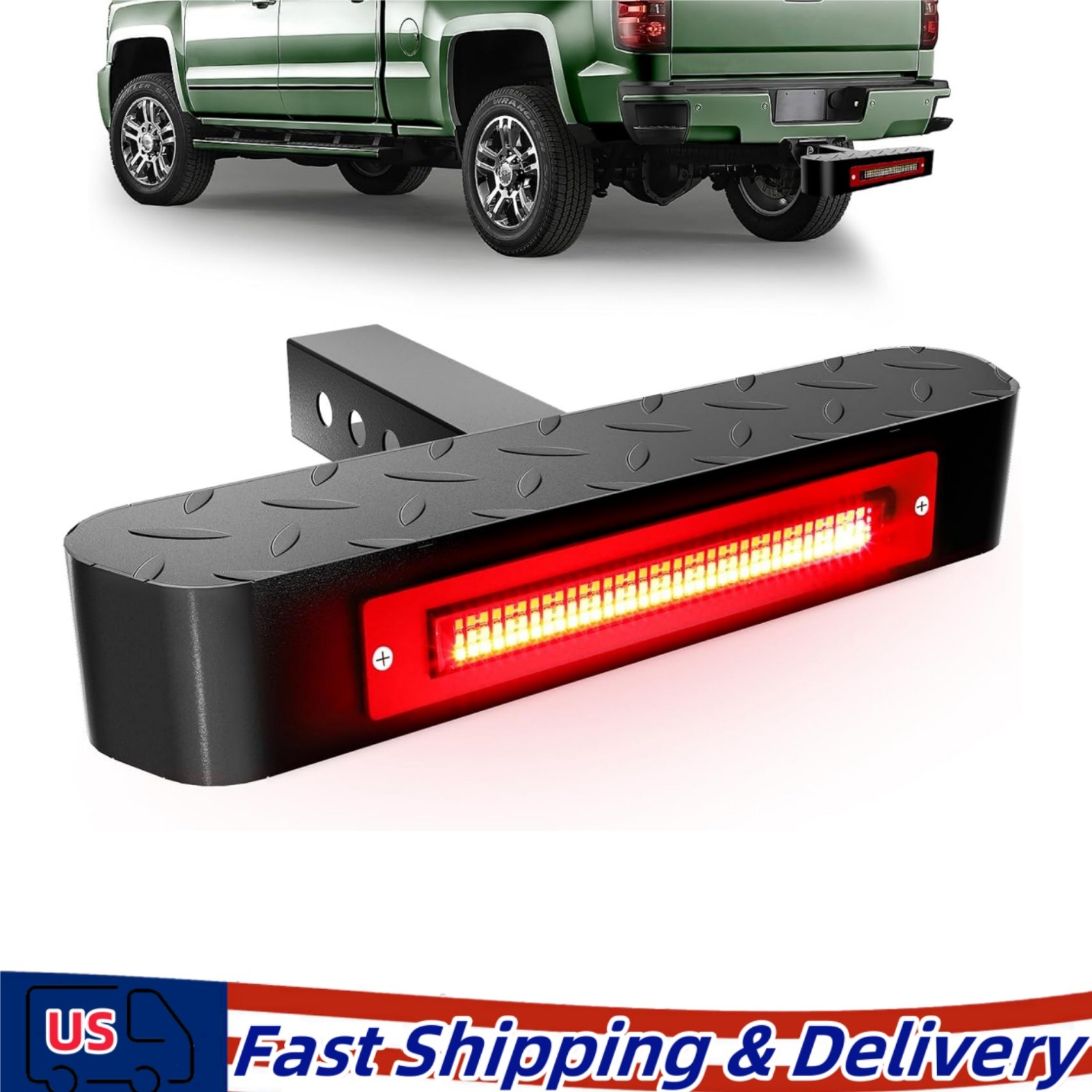 2" Receiver Tow Hitch Step Bar for Truck SUV w/ LED 6 Mode Lights Black