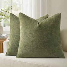 Pack of 2 Decorative Chenille Throw Pillow Covers with Twill Cushion Covers for