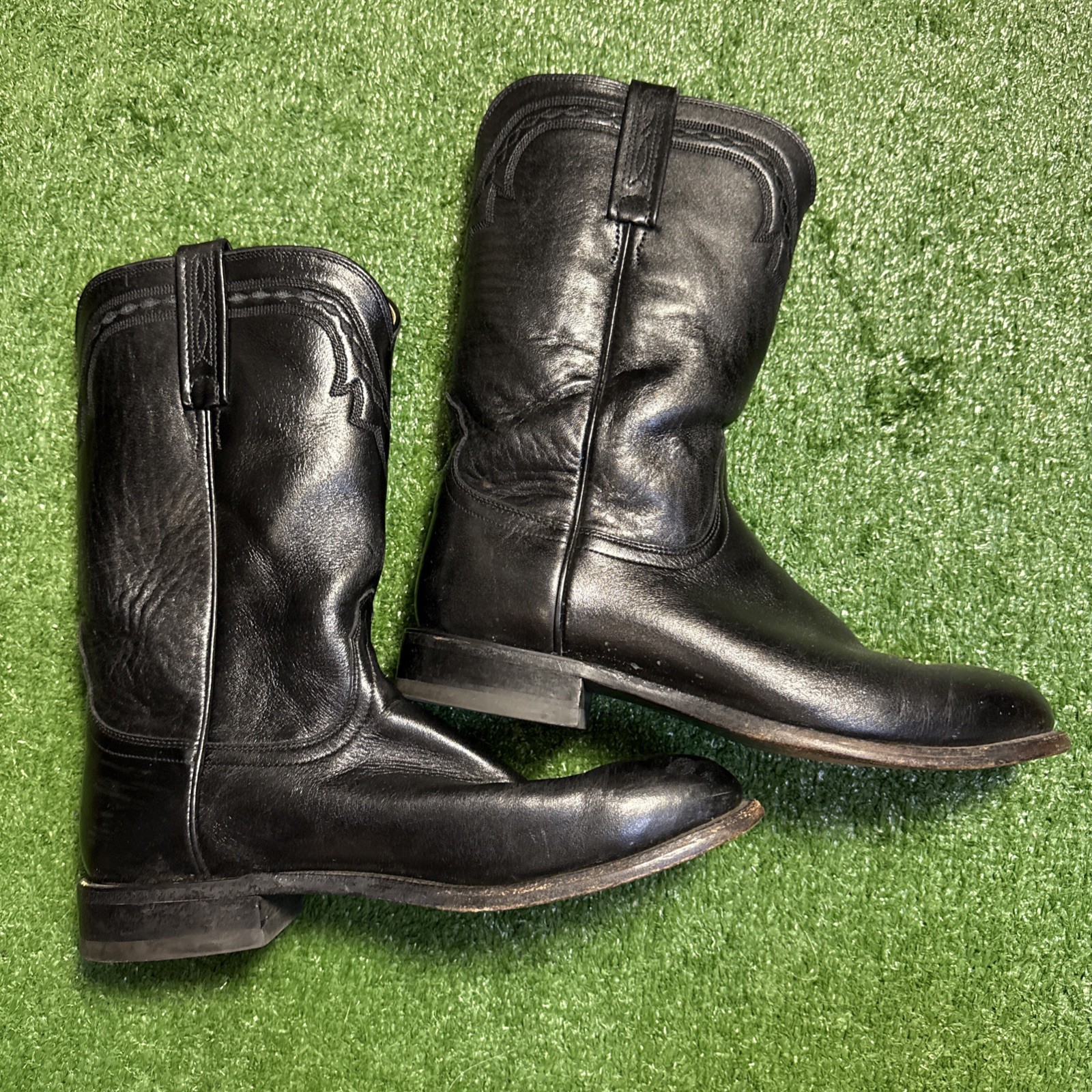 Lucchese 2000 Mens Brush Black Ostrich Roper Boots Size 9D Leather