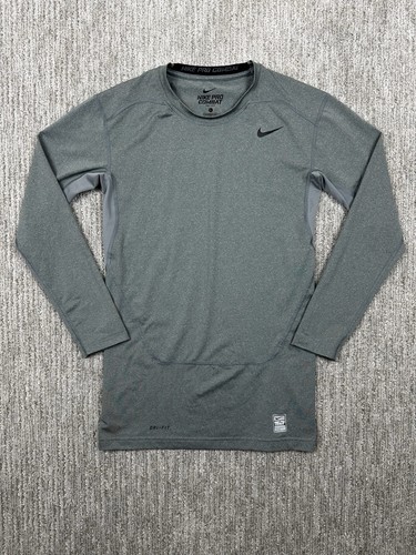 Nike Pro Combat Compression Shirt Mens L Top Gray Long Sleeve Athletic Workout