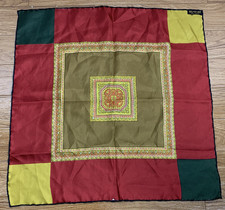 VINTAGE Square Scarf Red Green Yellow 100 Silk Made in Italy Dark Boho ET23