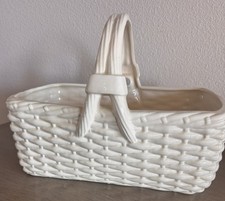 Vintage Ceramic Basket 14.5&rdquo;x 10&rdquo;x10&rdquo; Ivory Colored Textured Weave Centerpiece