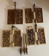 Antique Misc. Decorative 4"X 4"  Brass Hinges ( Lot of 4 ) Mismatched / Parts