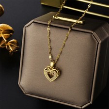 Crystal Heart Pendant Necklace Women Stainless Steel Clavicle Chain Jewelry