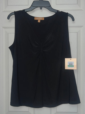 New ELLEN TRACY Sleeveless Stretch Career Top L Black $49 NWT