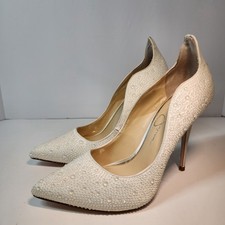 Jessica Simpson Heels Womens 7.5 Ivory Rhinestone Bridal Wedding Pumps