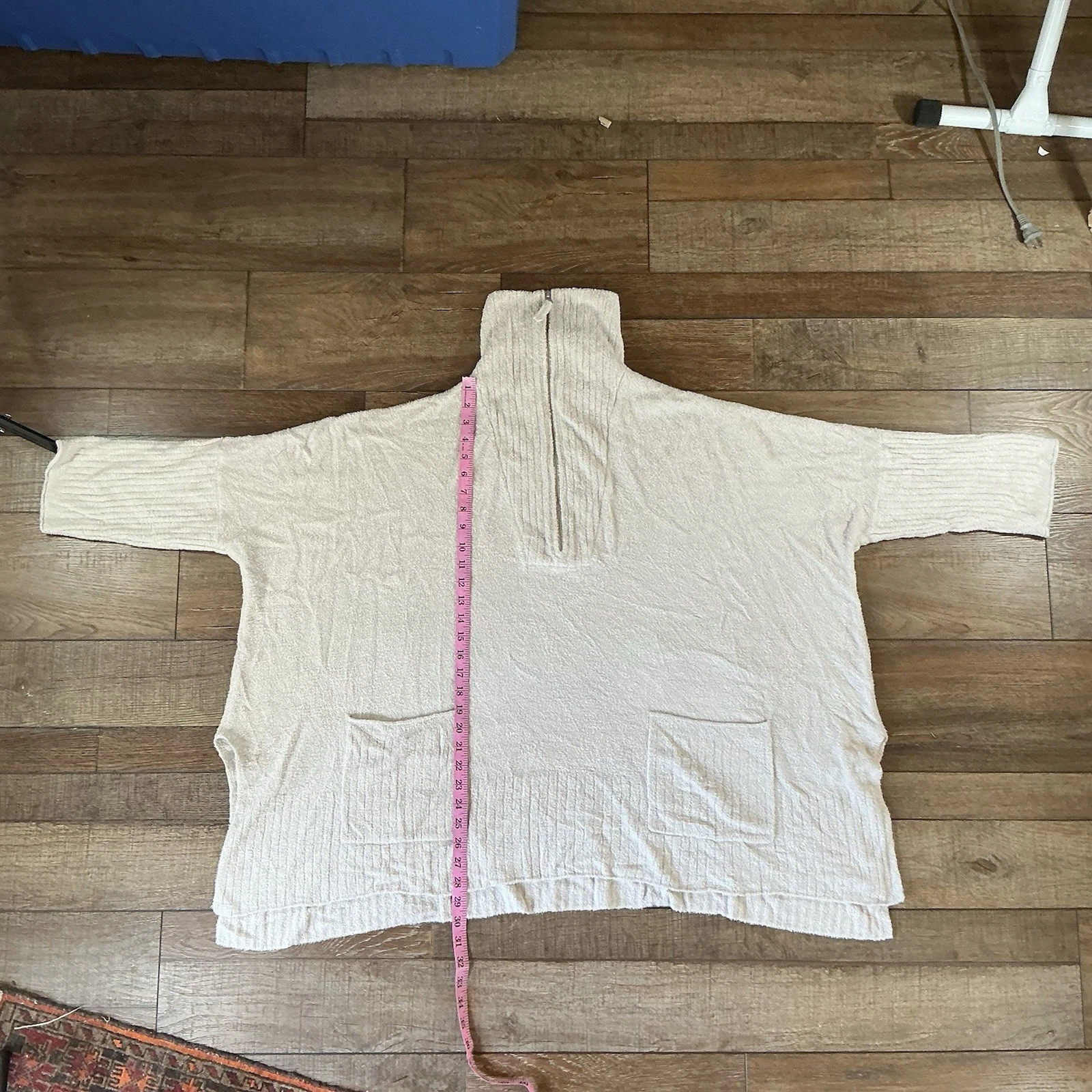 Barefoot Dreams CozyChic Lite Size 2X Beige Oversized Poncho Sweater Zip #38916