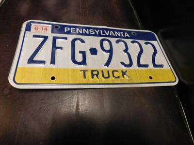 Tri-Color Pennsylvania License Plate PA Tag Truck ZFG 9322