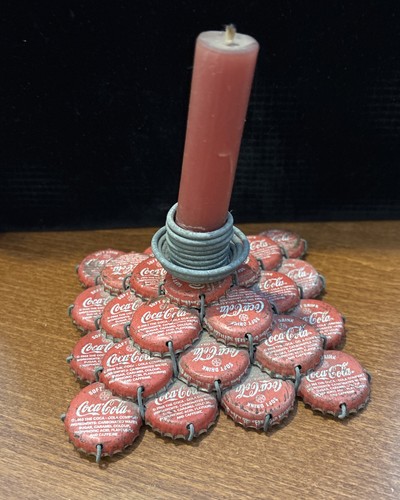 Coca Cola Retro Bottle Red Cap Hobo Art Candle Holder