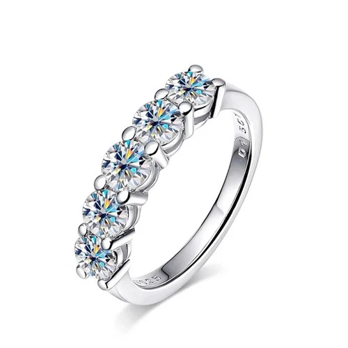 4mm Real Moissanite Eternity Wedding Band Engagement Ring 14K White Gold Plated