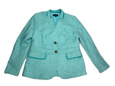 Talbots Blue Herringbone Wool Blend Blazer Jacket Women s Size 2