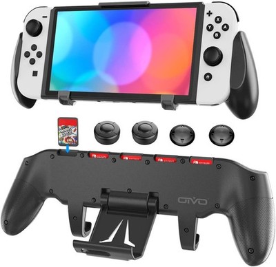 Switch Grip für Nintendo Switch OLED, ergonomisch, mit Ständer, 5 Spielfächern,
