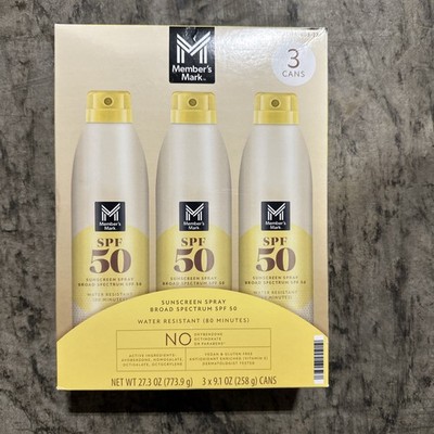 2xMember's Mark Sunscreen Spray, SPF 50, 9.1 oz., 3 pk. Exp:01/2027+ (6 Cans)