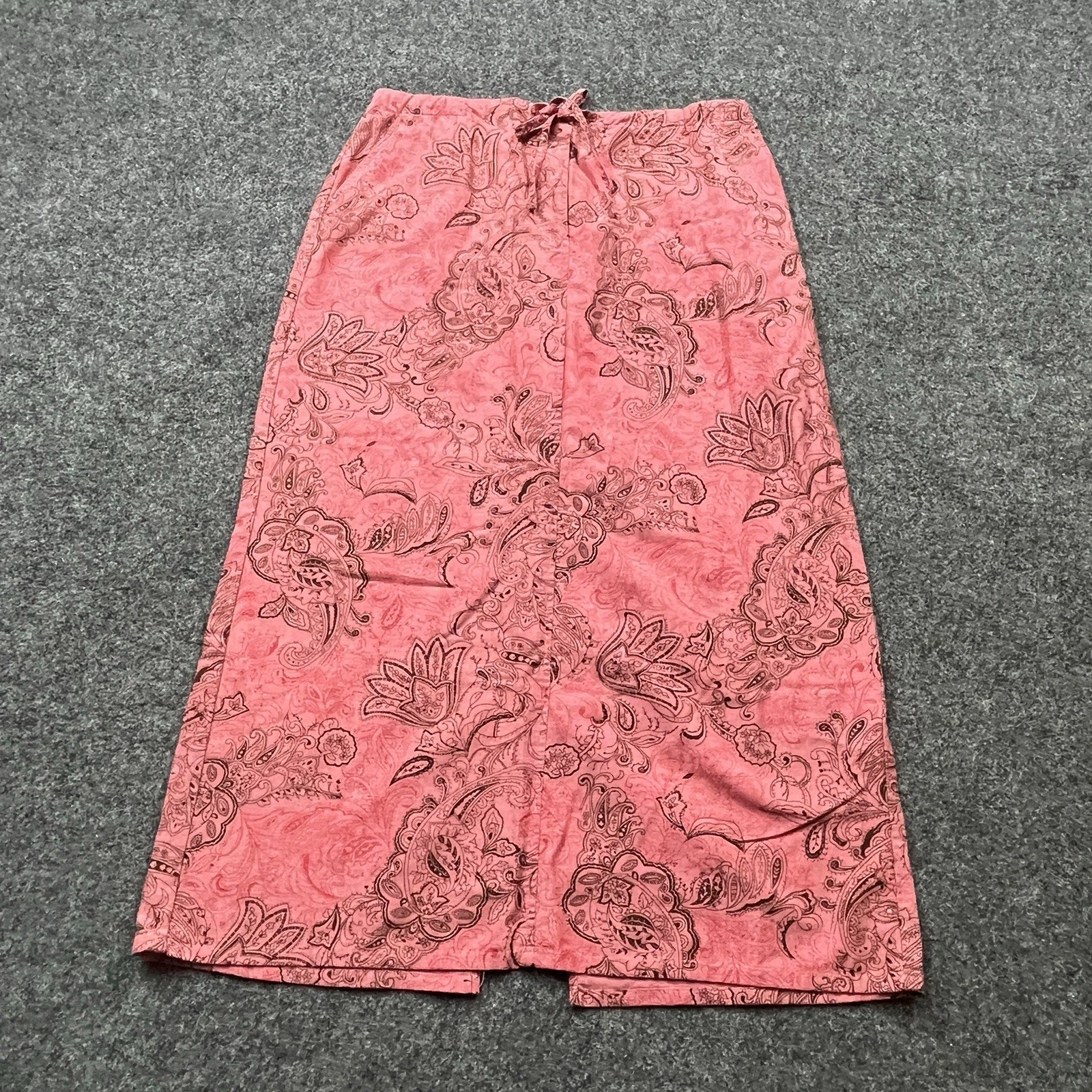 Linen Paisley Maxi Skirt Womens Size XL Pink Coral Beachy Boho Coastal Euro Chic