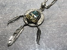 Silver feather necklace with turquoise & Kennedy coin, used condition From Japan