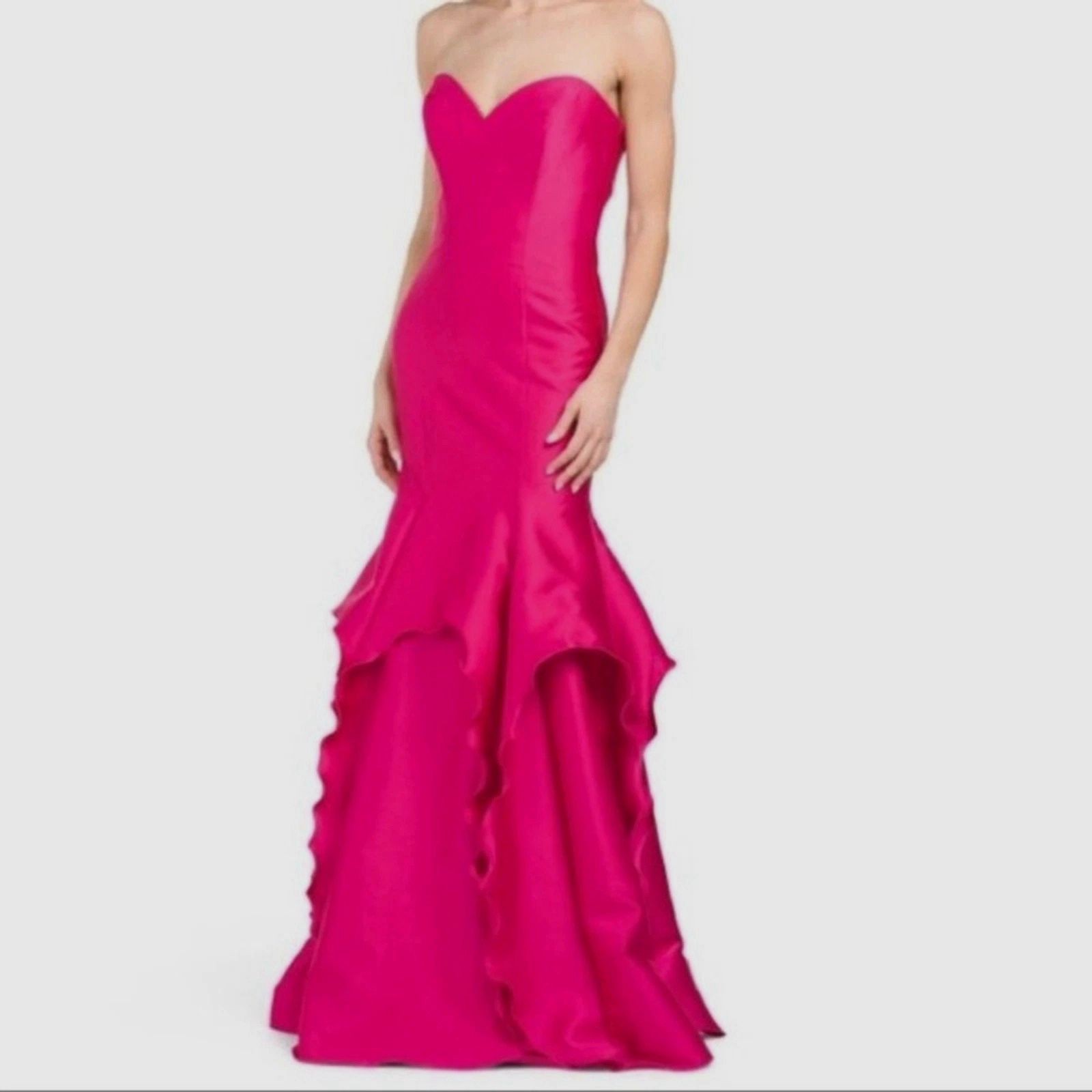 Rene Ruiz Collection Women's Pink Strapless Ruffle Bottom Gown Dress Size 8