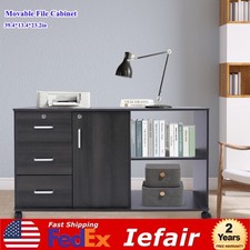 3 Drawer File Cabinet, Mobile Printer Stand, Locking Filing Cabinet, Black