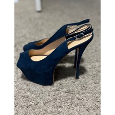 Giuseppe Zanotti Design Navy Suede Peep Toe Platform Slingback Heels Size 38