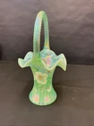 Fenton Art Glass 95th Anniversary Willow Green Hand Painted Basket Signed 10" H