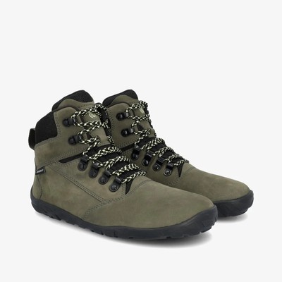 Groundies PORTLAND Men - khaki/lime | Leder - Barfußschuhe Hikingboots, NEU