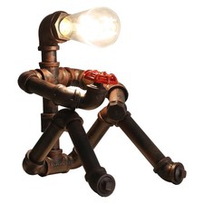 Steampunk Robot Table Lamp Vintage Industrial Water Pipe Desk Light Sitting