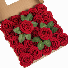 25Pcs Real Touch Dark Red Artificial Roses for Wedding and Home Decor
