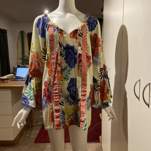 NAUDIC size S /10 Long Sleeve Blouse shirt Floral embroidered ‘Faults’ - Picture 6 of 22