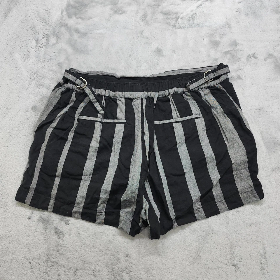 Pantalones Cortos Who What Wear Mujer L Negro Gris Rayas Mezcla de Lino Pull On Tab Cintura Foto 2 de 4