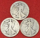 Lot 3 Key Walking Liberty Half Dollars 1921 P 1921 D 1921 S 90% Silver 50C Coins