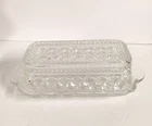 Vintage Anchor Hocking Wexford Glass Covered 8" Butter Dish Diamond Design