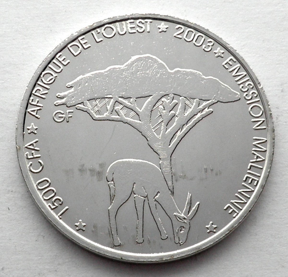 MALI 1500 CFA - 1 AFRICA 2003 X#17 Elephant Head / Gazelle