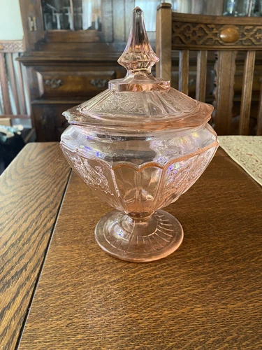 Anchor Hocking~Mayfair/Open Rose~ Vintage Pink Depression Glass Candy Dish w/lid
