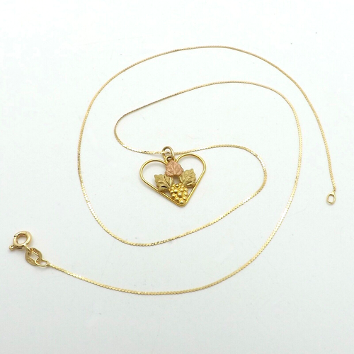 Landstroms Black Hills 10k Tricolor Gold Heart Grapes Leaves Pendant Necklace - Picture 3 of 6