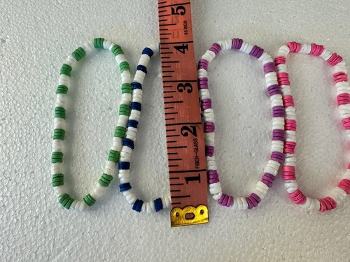 4 Puka Shell Chip Anklet Set Pink Green Blue Purple Stretch - Picture 6 of 7