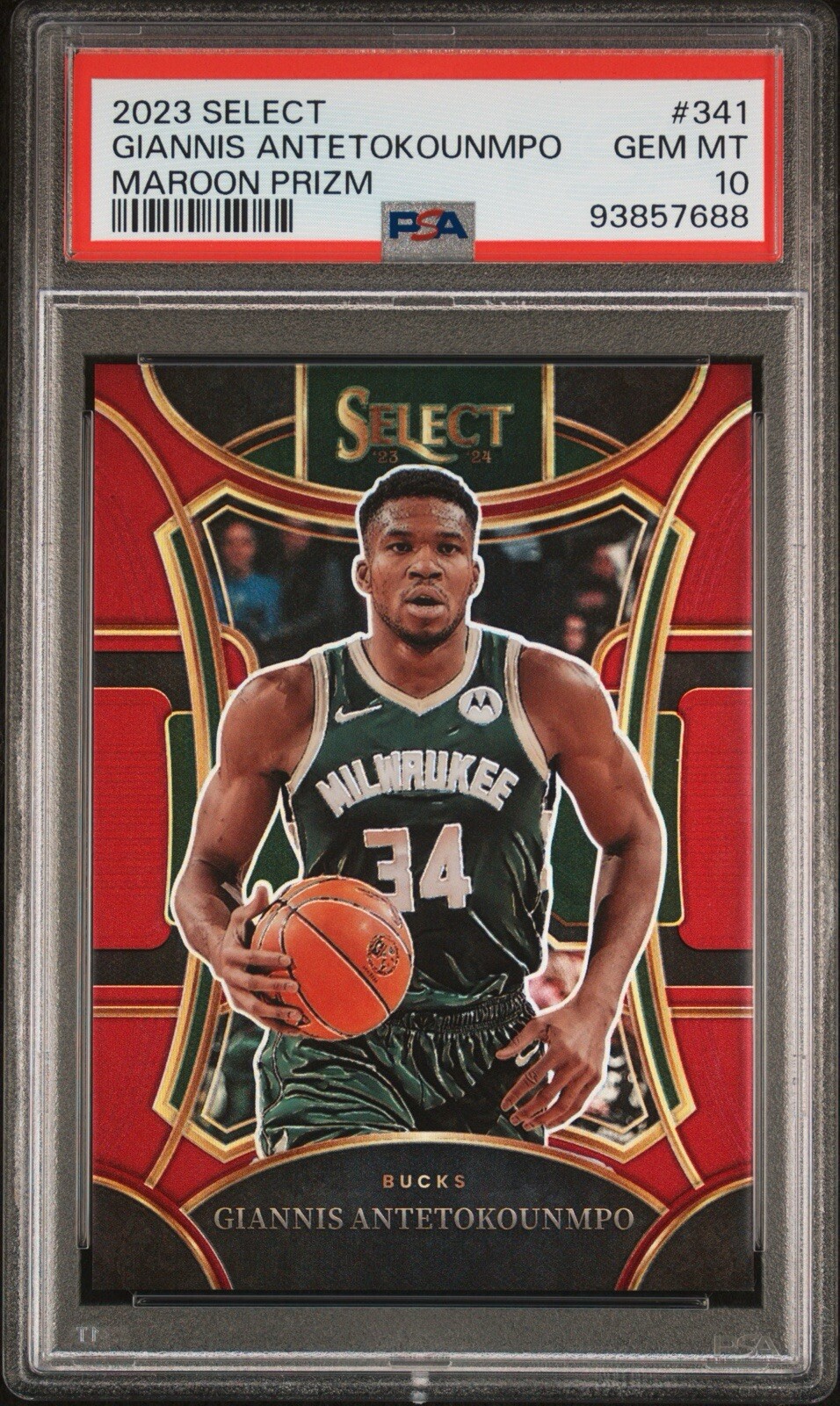 2023-24 Panini Select - Mezzanine Maroon Prizm Giannis Antetokounmpo /175 PSA 10