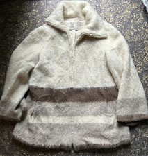 Vintage Hilda Ltd Icelandic Wool Coat Cream Brown Stripe Large