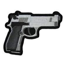 Handgun Dark Grey Grips Right Facing Patch, Embroidered Gun Patches