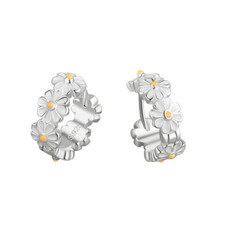 Women Girl 925 Silver Plated Daisy Flower Huggie Hoop Earrings 15mm Gift L20