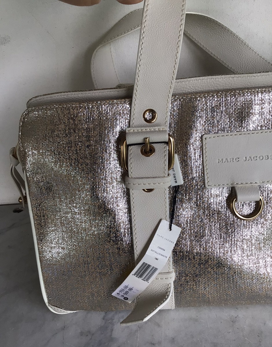 Vintage Large MARC JACOBS Silver Metallic White Leather Tote