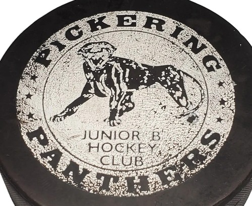 PICKERING PANTHERS OHA VINTAGE OFFICIAL HOCKEY PUCK made in 🇨🇦 JR. B VICEROY - Picture 7 of 12