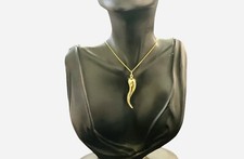 14k Yellow Gold Italian Horn Large Size Pendant Hollow