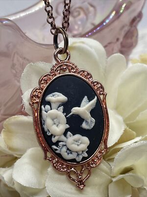 Black  Lily Hummingbird Necklace Easter Mom Cameo Mom Rose Gold wedding Jewelry