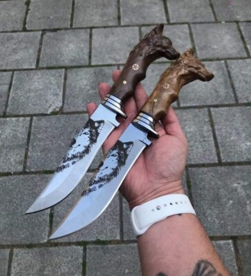 Unique Wolf Head Handle Bushcraft Camping Knife - Stainless Steel/One Piece