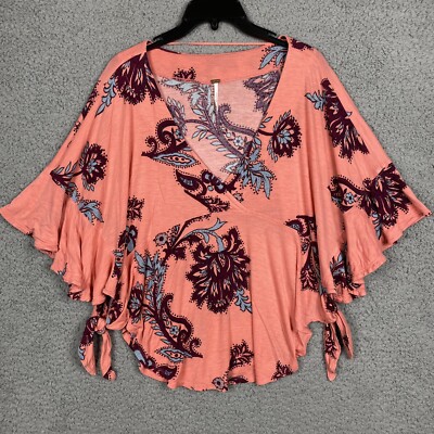 Free People Maui Wowie Floral XS V-Neck Drape Side Knot Tie Top Festival Flutter