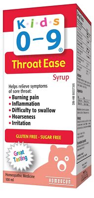Kids 0-9 - Throat Ease Syrup 100ml - Kids Sore Throat Relief Burning Pain Hoa...
